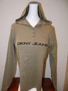 NWT Womens DKNY Jeans Long Sleeve Hooded Shirt S XL  