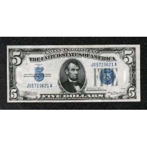 Series 1934 $5 Silver Certificate Big Blue Seal, Old U.S. Paper Money