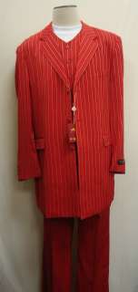   Red & White Pinstripe Suit 3 Pc Vest Long Zoot Suit Style #8180  