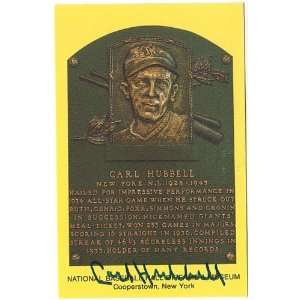  Hubbell Autographed Hall of Fame Plaque Postcard