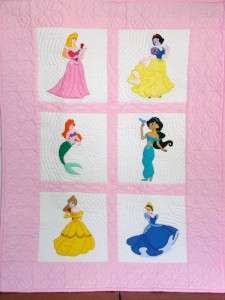 HAND~QUILTED DISNEY PRINCESS BABY QUILT/WALL HANGING  