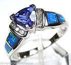 Trillion Tanzanite and Blue Fire Opal Inlay 925 Sterling Silver Ring 