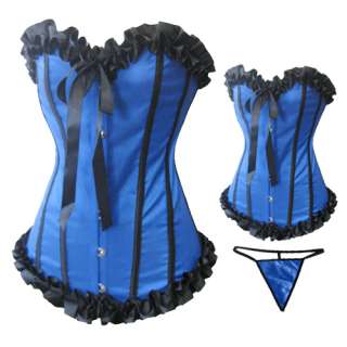   Lace up Corset Bustier Basque + G string Top SIZE S BLUE 2035  