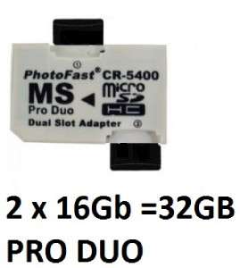 Dual Pro Memory Stick Pro Duo 32GB ( 2 x 16GB Micro SD)  