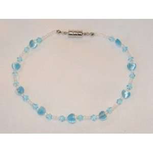   Blue Glass Hearts & Crystals Magnetic Clasp Anklet 