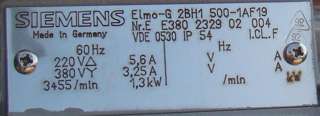 Siemens ELMO G Gas Ring Blower 1.3kw(1.74HP) 2BH1 500 1AF19  
