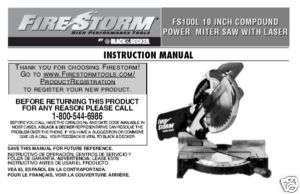 Black & Decker 10 Miter Saw Operators Manual # FS100L  