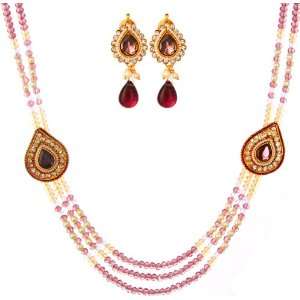  Purple Beaded Necklace Set with Faux Pearl   Copper alloy 