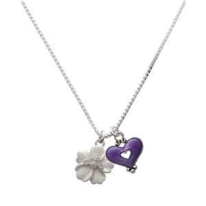   Bee on Pearl White Flower and Translucent Purple Heart Charm Necklace