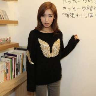 FASHION ON MOON FANCYQUBE CREW NECK KNIT JUMPER SWEATER SEQUIN ANGEL 