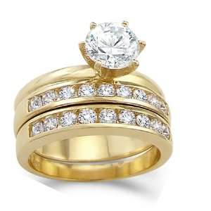  CZ Engagement Rings Wedding Set 14k Yellow Gold Bridal (2 