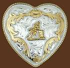 Western Pleasure German Silver & Gold Heart Horse Belt Buckle 2 3/4 x 