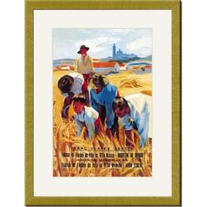  Gold Framed/Matted Print 17x23, Farming Family Style