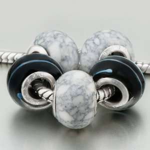  Pugster 5 Black Silver Pattern Pandora Beads Bracelets 