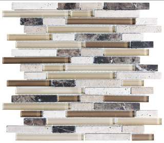 Bliss Series Cappuccino Stone Glass Mix Glass Mosaic Tiles 