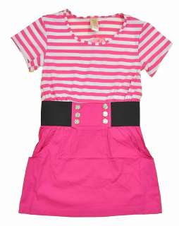 Chillipop Girls S/S Rose Pink Striped Dress Size 4 5/6 6X  
