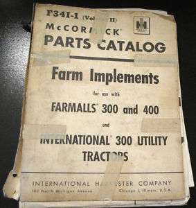IH Farmall 300 400 Tractors Farm Implement Part Manual 300 Utility 