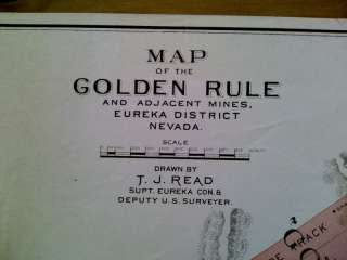 1870s Mining Map of the Golden Rule Mine Eureka Nevada  