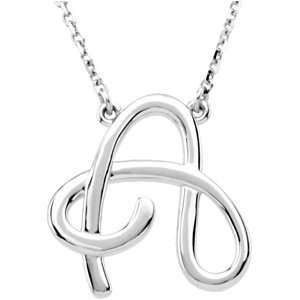 Sterling Silver A 16 Silver Fashion Script Initial Necklace Jewelry 