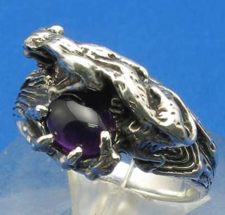Cougar, Panther Mans Ring, Amethyst, Sterling Silver  