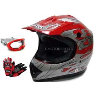 TMS Youth Red Flame Dirt Bike ATV Motocross Helmet with Goggles and 