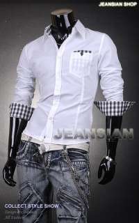 3mu Mens Designer Slim Dress Shirts Casual Plaid Check Blue/White S M 