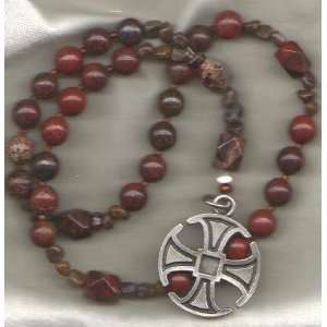  Anglican Prayer Beads of Poppy Jasper, Canterbury Cross 