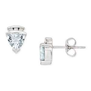   Diamond 14K White Gold Semi Bezel Set Trillion Cut Earrings Jewelry