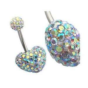 Utopia© belly bar, Crystal Clear Heart, body jewelry, surgical steel 