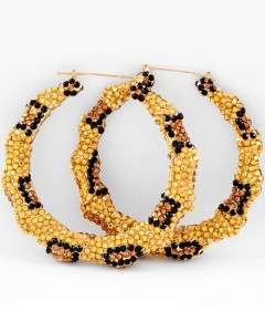 Gold Leopard Bamboo Rhinestone Hoop Earrings Basketball Wives 