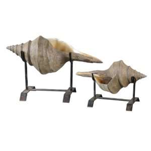 Uttermost 12 Conch Shell, Sculpture, S/2 Tural Looking Shell On Matte 