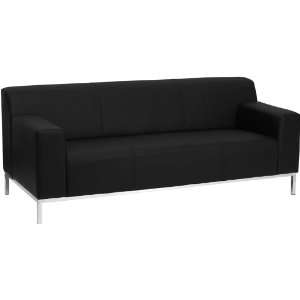  Definity Series Black Leather Sofa With Stainless Steel 