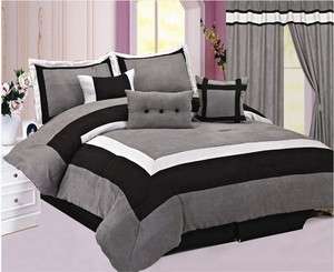   Quality Micro Suede Comforter Set bedding in a bag, Ash Grey   Black