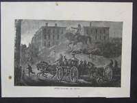 ANTIQUE OLD PRINT 1869 FIRE ENGINE HORSE WAGON NEW YORK  