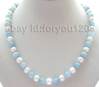   10mm White Pearl Green Aquamarine Necklace Bracelet Earrings SET