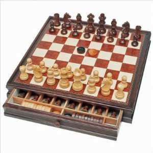 Staunton Style Chess & Checkers Set with a 15 Inch Black Stained Board 