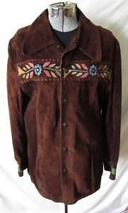 Vintage Womens PAINTED SUEDE Leather COAT JACKET  