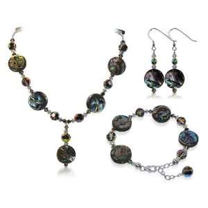  Sterling Silver Abalone Crystal Bracelet Earrings with 24 