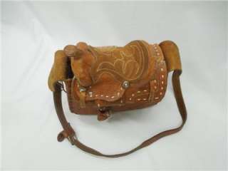 Great Vintage Mini Saddle Tooled Leather Purse  