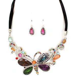    Butterfly Theme Bib Style Necklace and Earring Set Jewelry