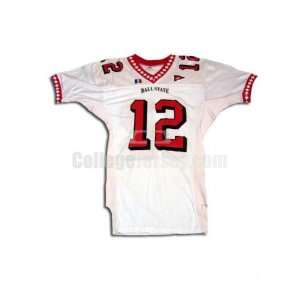  White No. 12 Game Used Ball State Russell Football Jersey 