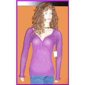  Victoria Secret Pretty Purple Cotton V Neck Sweater Large 