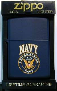   ZIPPO UNITED STATES NAVY MATTE BLUE FINISH UNFIRED COLLECTIBLE LIGHTER