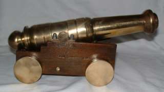 STUNNING ANTIQUE BRASS SIGNAL CANNON & CARRIAGE MILITARY NAVAL 