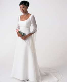   R1907 White Chiffon w/ Oversize Sleeves Wedding Dress NWT  