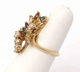 TRENDY 14K GOLD & 2.35 CTS COLORED DIAMONDS LADIES RING  