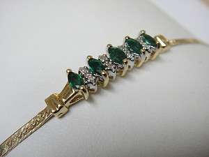 14KT Yellow Gold 7 Bracelet, w/ Emeralds & Diamonds * 