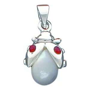  Sterling Silver Mother of Pearl Lady Bug Pendant Jewelry
