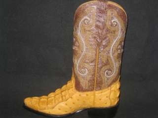 New Mens Embossed Croc/Ostrich Leather Boots Buttercup  