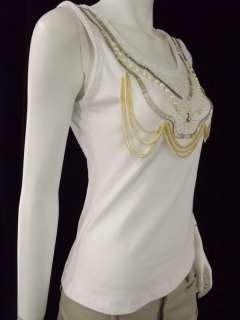 NWT $42 Womens white gold beaded cotton tank top Radzoli XL  